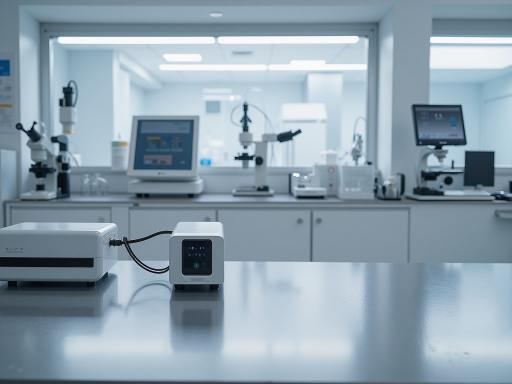 电导率测试仪正面特写，金属外壳，数字显示面板，精密测量设备，工业背景